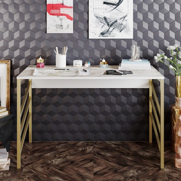 Tonnikala kirjoituspyt 120x60 cm - Kulta/valkoinen