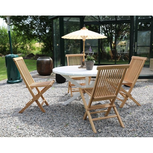 Scottsdale ulkoruokailuryhm pydn ymprill ja 4 Salt tiikkituolia - teak/White