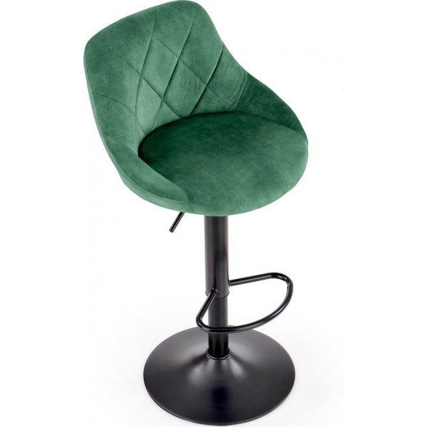 Baarituoli vihre�ll� verhoilulla ja mustalla jalalla