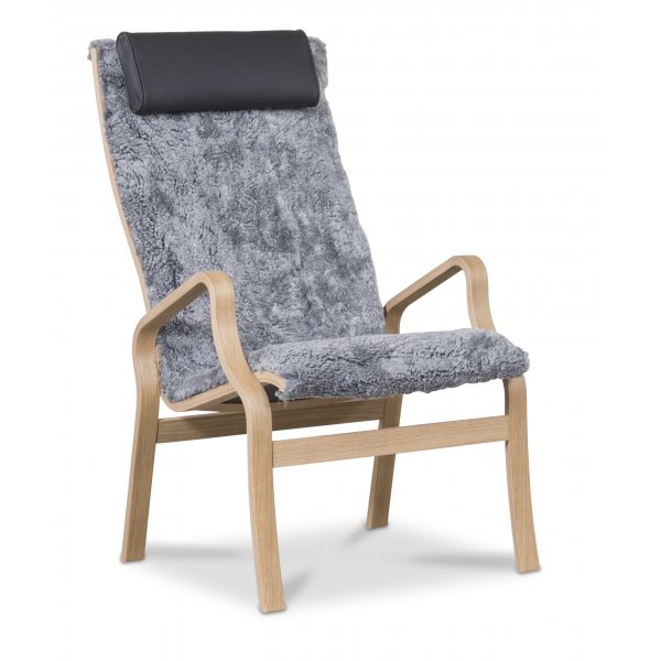 Svea-nojatuoli rahilla - Harmaa lampaannahka / �ljytty tammi