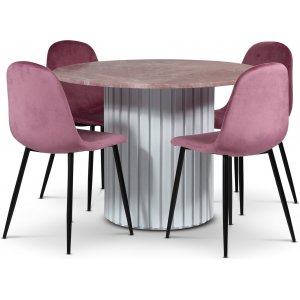 Empire ruokailuryhmä Ø105 cm sis. 4 Carisma vaaleanpunaista tuolia - Empradore marmori / Valkoinen sälepuujalusta + 3.00 x Huonekalujen jalat Empire ruokailuryhmä Ø105 cm sis. 4 Carisma vaaleanpunaista tuolia - Empradore marmori / Valkoinen sälepuujalusta + 3.00 x Huonekalujen jalat