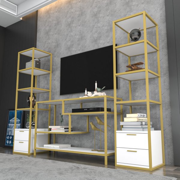 Robbins mediapenkki hyllyillä - Kulta/valkoinen Robbins mediapenkki hyllyillä - Kulta/valkoinen