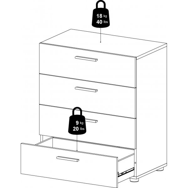 Pepe lipasto 4 laatikolla - Valkoinen Pepe lipasto 4 laatikolla - Valkoinen