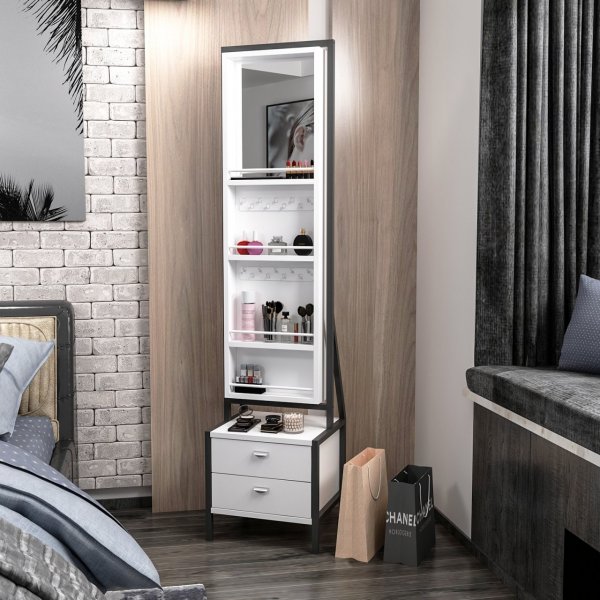 Tyyliks kokovartalopeili silytystilalla - Valkoinen