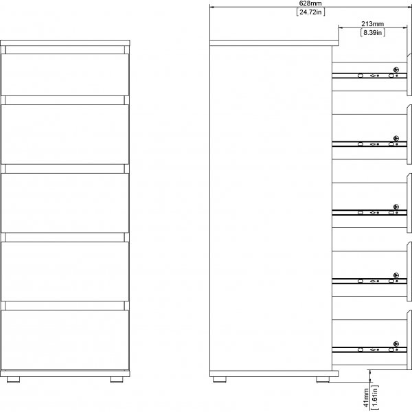 Nova kapea lipasto 5 laatikolla - tammi Nova kapea lipasto 5 laatikolla - tammi