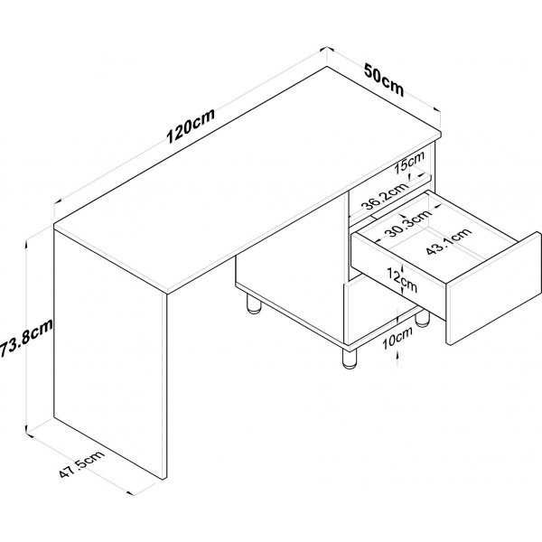 Hanna kirjoituspyt 9, 120 x 50 cm - Phkin/antrasiitti