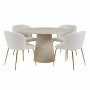 Ruokailuryhm Lanzo 120 cm, beige marmori, 4 tuolia buklee-puvussa ja messinkijalat