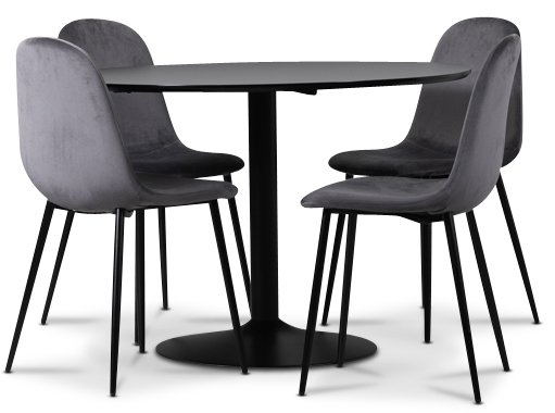 Seat ruokailuryhmä, ruokapöytä + 4 Carisma samettituolia - Musta / harmaa Seat ruokailuryhmä, ruokapöytä + 4 Carisma samettituolia - Musta / harmaa