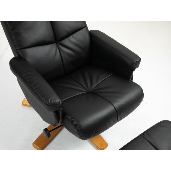 Duva lepotuoli rahiolla mustaa PU:ta ja ruskeat jalat Duva lepotuoli rahiolla mustaa PU:ta ja ruskeat jalat