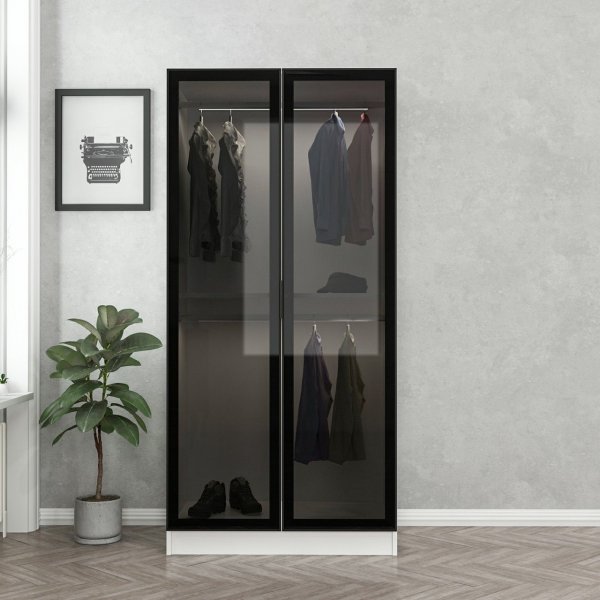 Cavolo vaatekaappi 90 cm - Valkoinen/musta