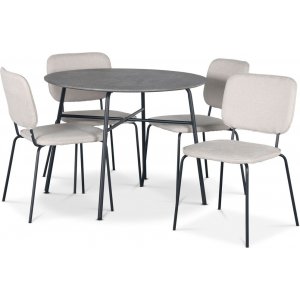 Tufta ruokailuryhmä Ø100 cm pöytä betonijäljitelmä + 4 Lokrume beige tuolia + 3.00 x Huonekalujen jalat Tufta ruokailuryhmä Ø100 cm pöytä betonijäljitelmä + 4 Lokrume beige tuolia + 3.00 x Huonekalujen jalat