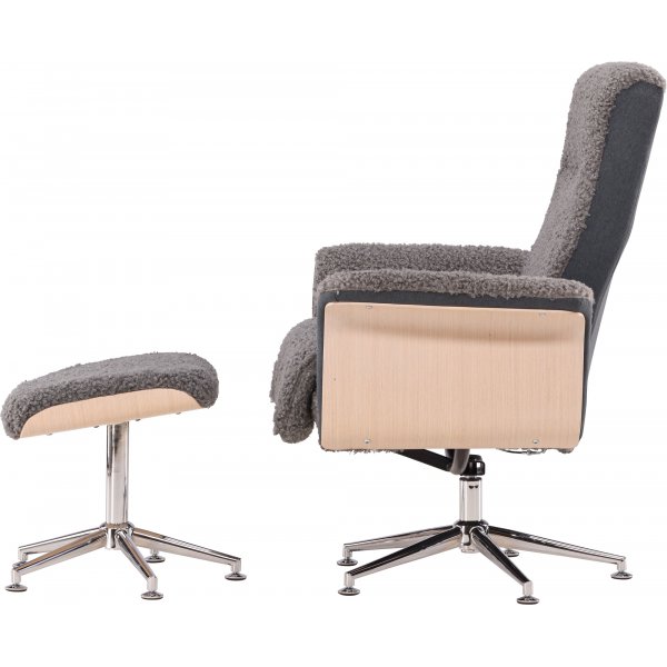 Nojatuoli jalkarahilla - Harmaa lampaannahkajljitelm/valkoiseksi maalattu tammi + Huonekalujen tekstiilien puhdistus