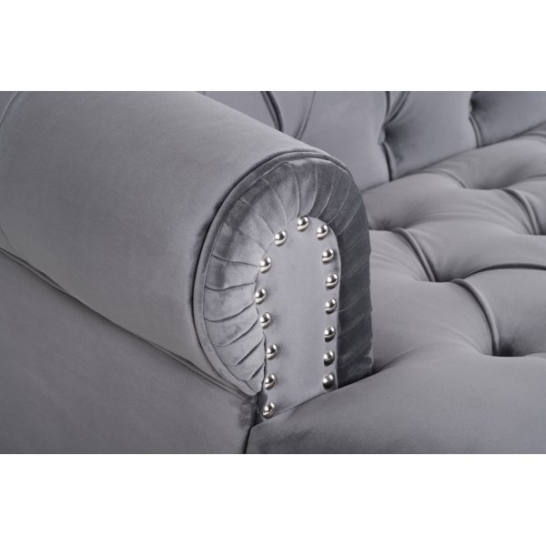 Sohva 3-istuttava, harmaa sametti, chesterfield Sohva 3-istuttava, harmaa sametti, chesterfield