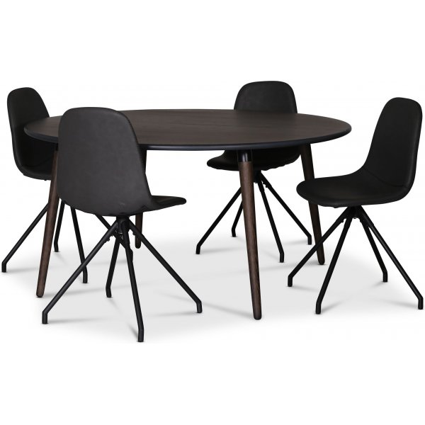 Omni-ruokailuryhm, pyre ruokapyt 130 cm sis. 4 kpl Bridge kntyvi tuoleja - Savunvrinen tammi + 4.00 x Lautasliinarenkaat
