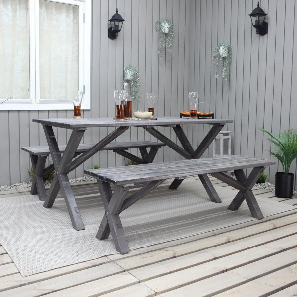 Scottsdale ulkona ryhmpyt 150 cm sis. 2 penkki - Shabby Chic harmaa
