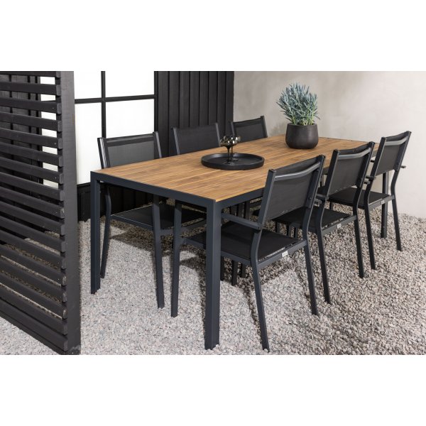 Hanian ruokaryhm�; 6 tuolia ja p�yt� 205 x 90 cm - Musta/luonnonv�rinen