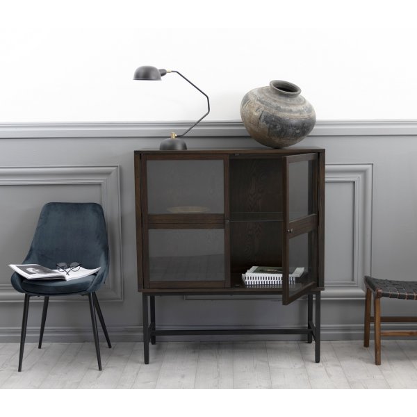 Lamier-vitriinikaappi highboard - Ruskeapetsattu tammi + Huonekalujen jalat Lamier-vitriinikaappi highboard - Ruskeapetsattu tammi + Huonekalujen jalat