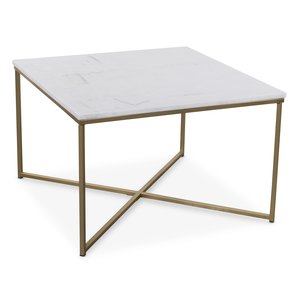 Maryland-sohvapöytä 75x75 cm - Aitoa valkoista marmoria / Mattaa messinkiä Maryland-sohvapöytä 75x75 cm - Aitoa valkoista marmoria / Mattaa messinkiä