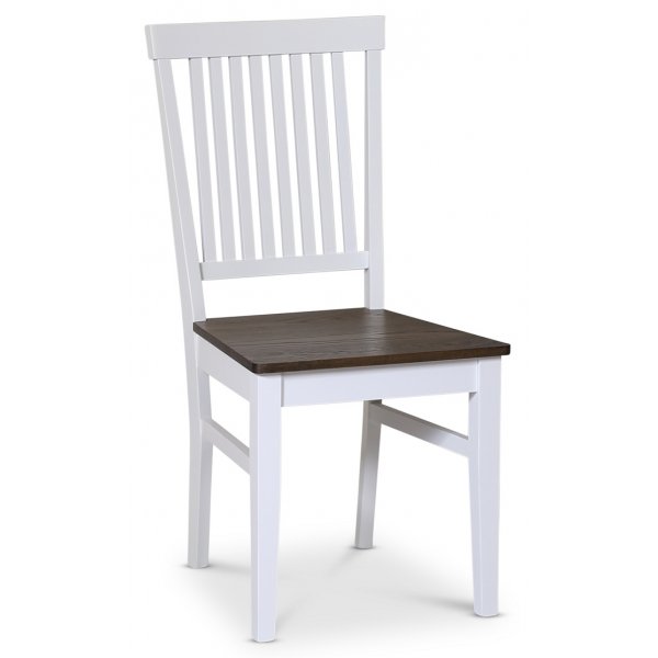 Skagen elintarvikeryhmä; pyöreä ruokapöytä Ø120 cm - Valkoinen/ruskea öljytty tammi, jossa 4 Skagen-tuolia (selkänojat) ruskeall Skagen elintarvikeryhmä; pyöreä ruokapöytä Ø120 cm - Valkoinen/ruskea öljytty tammi, jossa 4 Skagen-tuolia (selkänojat) ruskeall