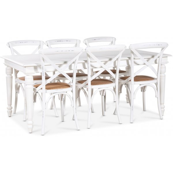 Paris-ruokailuryhmä 180 cm pöytä + 6 kpl valkoista Gaston-ruokatuolia Paris-ruokailuryhmä 180 cm pöytä + 6 kpl valkoista Gaston-ruokatuolia