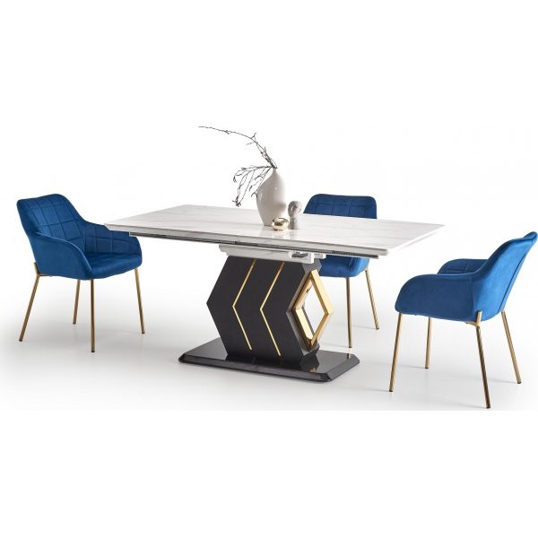 Vincenzo ruokapöytä 160-200 x 90 cm - Valkoinen marmori/musta/kulta Vincenzo ruokapöytä 160-200 x 90 cm - Valkoinen marmori/musta/kulta