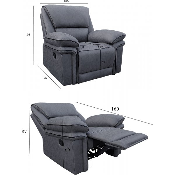 Riverdale-nojatuoli, recliner - Harmaa (Mikrokuitu)