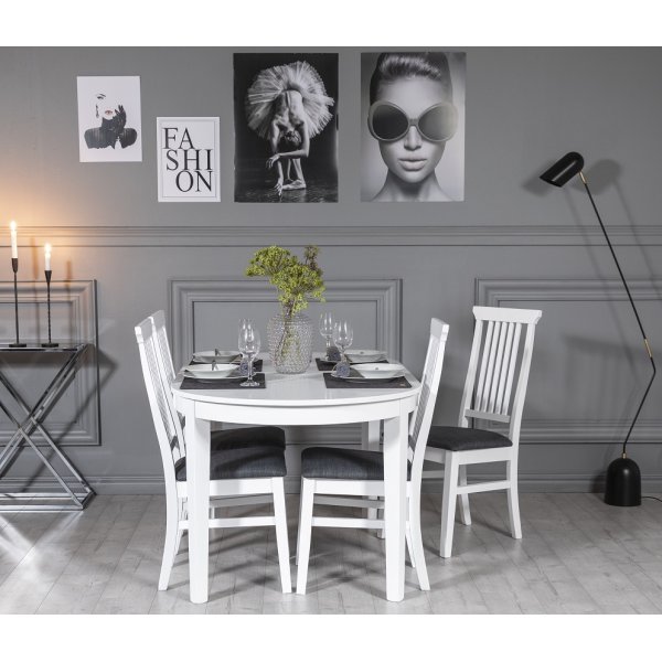 Gs ruokailuryhm: Soikea pyt 160/210 cm sislten 4 Ms tuolia - Valkoinen/harmaa
