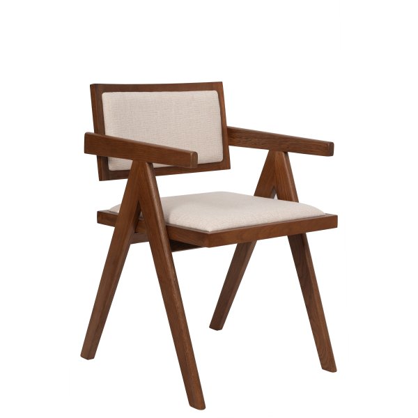 Olmo-ruokapöytä Ø 90 cm pähkinäpuusta/mustasta väristä ja 2 Sara-nojatuolia pähkinäpuusta ja pellavasta Olmo-ruokapöytä Ø 90 cm pähkinäpuusta/mustasta väristä ja 2 Sara-nojatuolia pähkinäpuusta ja pellavasta