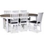 Skagen elintarvikeryhm; ruokapyt 160/210x90 cm - Valkoinen/ruskea ljytty tammi ja 6 Fr-tuolia harmaalla kangasistuimella