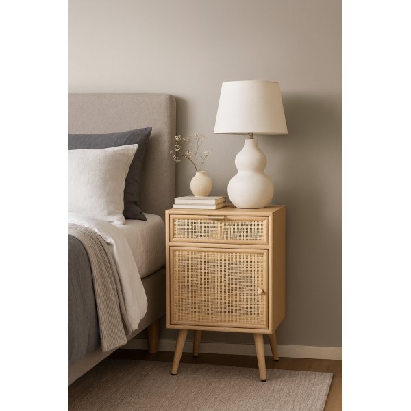 Yöpöytä rottingista/tammesta - Stockholm + Huonekalujen jalat Yöpöytä rottingista/tammesta - Stockholm + Huonekalujen jalat