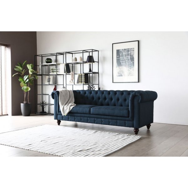 Sohva 3-istuttava Chesterfield-sohva sininen - Herron + Huonekalujen tahranpoistoaine
