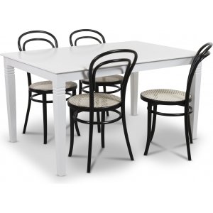 Mellby ruokailuryhmä 140 cm pöytä ja 4 mustaa Thonet No14 tuolia - valkoinen/musta Mellby ruokailuryhmä 140 cm pöytä ja 4 mustaa Thonet No14 tuolia - valkoinen/musta