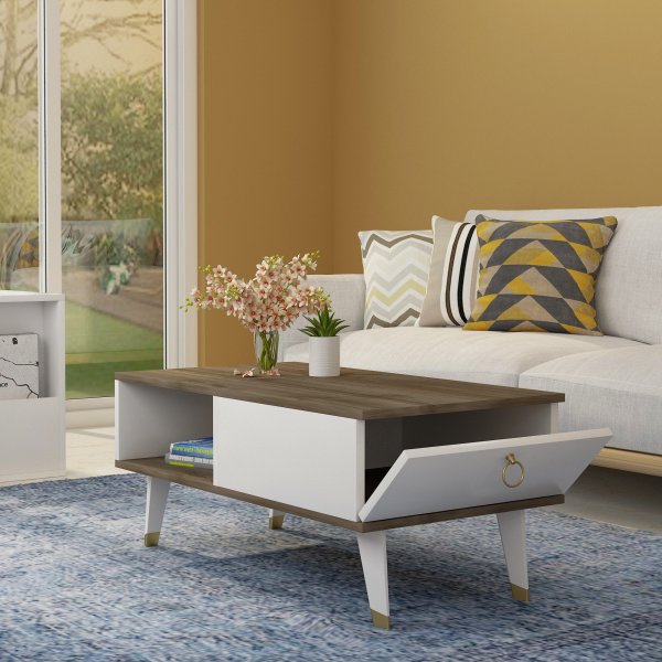 Delux sohvapöytä 90 x 45 cm - Pähkinä/valkoinen Delux sohvapöytä 90 x 45 cm - Pähkinä/valkoinen