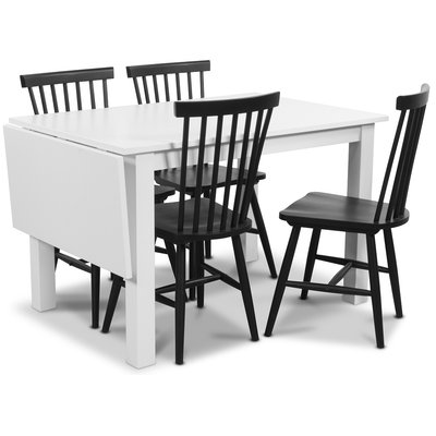 Sander ruokailuryhmä, pöytä jatkopalalla + 4kpl mustaa Karl-tuolia
