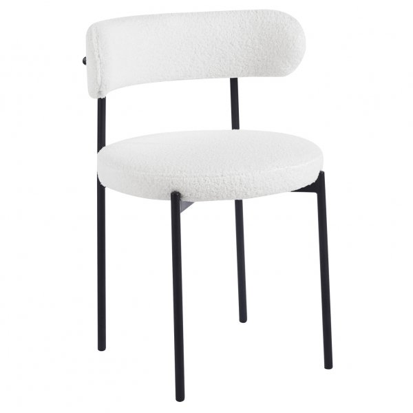 Ruokailuryhm� Crossby-p�yt� �120cm mustaksi petsattua tammea ja 4 Wilma-ruokailutuolia valkoiseksi teddykankaaksi