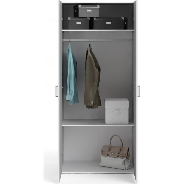 Tilava vaatekaappi 2 ovella - valkoinen Tilava vaatekaappi 2 ovella - valkoinen