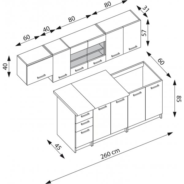 Perla tydellinen keitti 260 cm - Sonoma tammi/valkoinen/hiekka