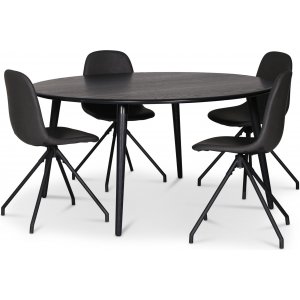 Omni-ruokailuryhmä, pyöreä ruokapöytä Ø130 cm sis. 4 kpl kääntyviä mustia siltatuoleja - Mustaksi petsattua tammea + 4.00 x Lautasliinarenkaat Omni-ruokailuryhmä, pyöreä ruokapöytä Ø130 cm sis. 4 kpl kääntyviä mustia siltatuoleja - Mustaksi petsattua tammea + 4.00 x Lautasliinarenkaat