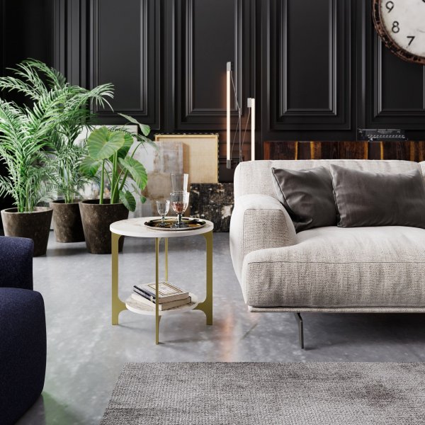 Versy sivupöytä 50 x 49 cm - Kulta/valkoinen marmori Versy sivupöytä 50 x 49 cm - Kulta/valkoinen marmori