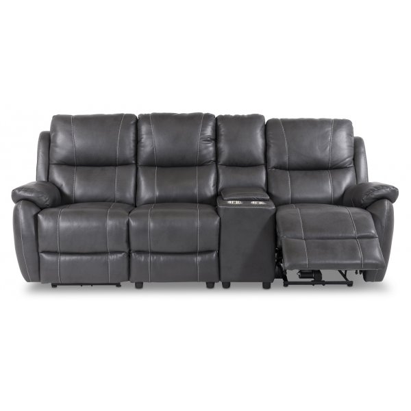 Enjoy Hollywood, sähköinen recliner-sohva (Elokuvasohva), kolmen istuttava, oikeanpuoleinen konsoli - Harmaa eco-nahka Enjoy Hollywood, sähköinen recliner-sohva (Elokuvasohva), kolmen istuttava, oikeanpuoleinen konsoli - Harmaa eco-nahka