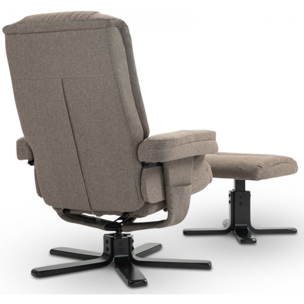 Oslon lepotuoli jakkaralla tummaa beigeä kangasta Oslon lepotuoli jakkaralla tummaa beigeä kangasta