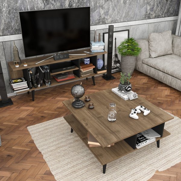 Akya sohvapöytä 89 x 89 cm - Pähkinä/musta Akya sohvapöytä 89 x 89 cm - Pähkinä/musta