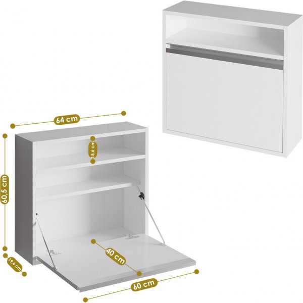 Taittuva seinäpöytä Optim valkoinen - 64 x 20/62 cm Taittuva seinäpöytä Optim valkoinen - 64 x 20/62 cm