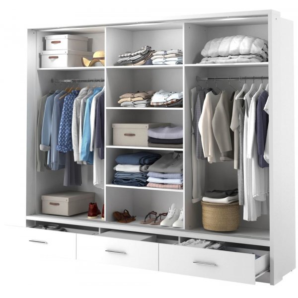 Mervyn-vaatekaappi liukuovilla ja sisällöllä l. 250 cm - Valkoinen Mervyn-vaatekaappi liukuovilla ja sisällöllä l. 250 cm - Valkoinen