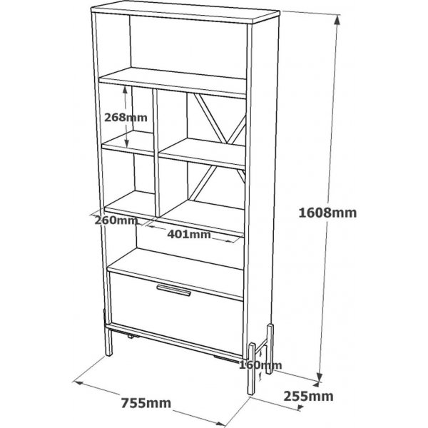 Vista kirjahylly - ruskea/betoni/antrasiitti