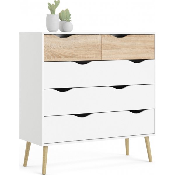 Oslon lipasto 5 laatikolla - Valkoinen/tammi Oslon lipasto 5 laatikolla - Valkoinen/tammi