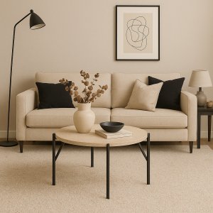 Sohvapöytä beige kivitasolla 85 cm Sohvapöytä beige kivitasolla 85 cm