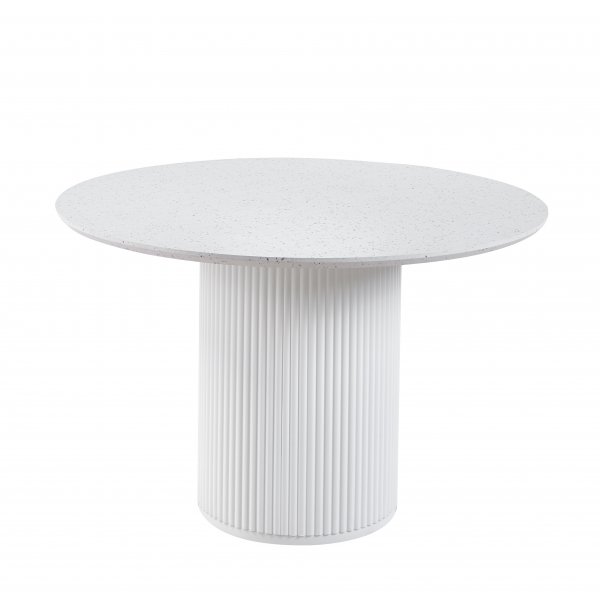 Ruokailuryhm� Sand� ruokap�yt� �120cm valkoinen terrazzo ja 4 Plaza ruokatuolia beige sametti