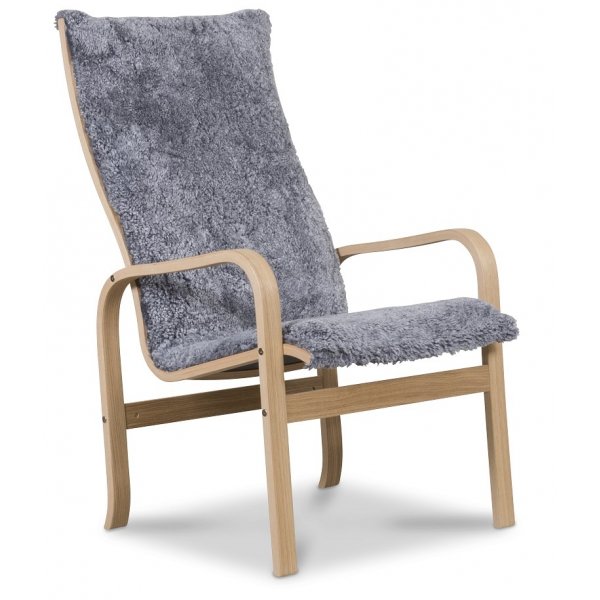 Frank-nojatuoli ja rahi - Harmaata lampaannahkaa / öljytty tammi Frank-nojatuoli ja rahi - Harmaata lampaannahkaa / öljytty tammi