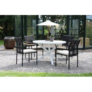 Scottsdale ulkoruokailuryhmä pöydän ympärillä ja 4 Skanör-nojatuolia - musta/beige/valkoinen Scottsdale ulkoruokailuryhmä pöydän ympärillä ja 4 Skanör-nojatuolia - musta/beige/valkoinen
